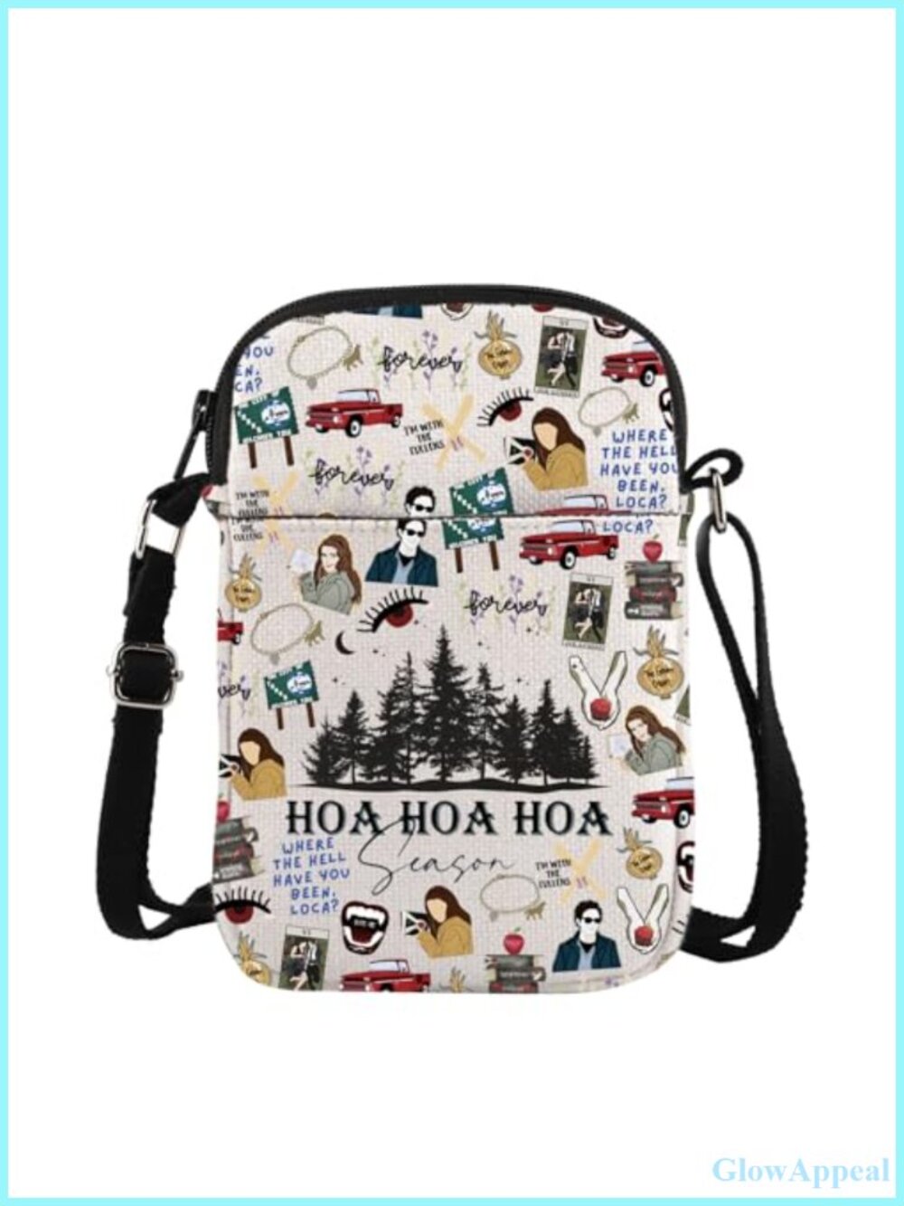Canvas Crossbody Bag Compact 3 Pocket Adjustable Strap Horror Fan Gift